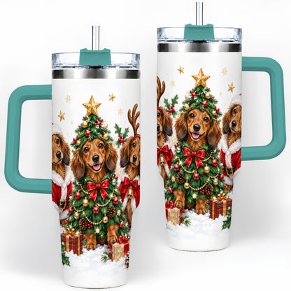 #pl[40oz|Green] Christmas Dachshund Trio Handled Tumbler, 40oz Holiday Drinkware