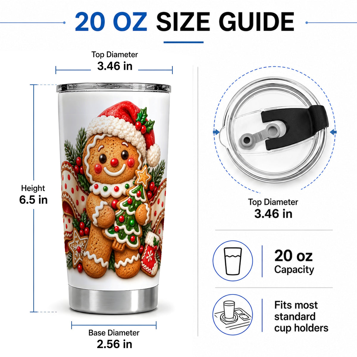 #pl[20oz|Steel] Christmas Gingerbread Man Tumbler, 20oz Stainless Steel Drinkware