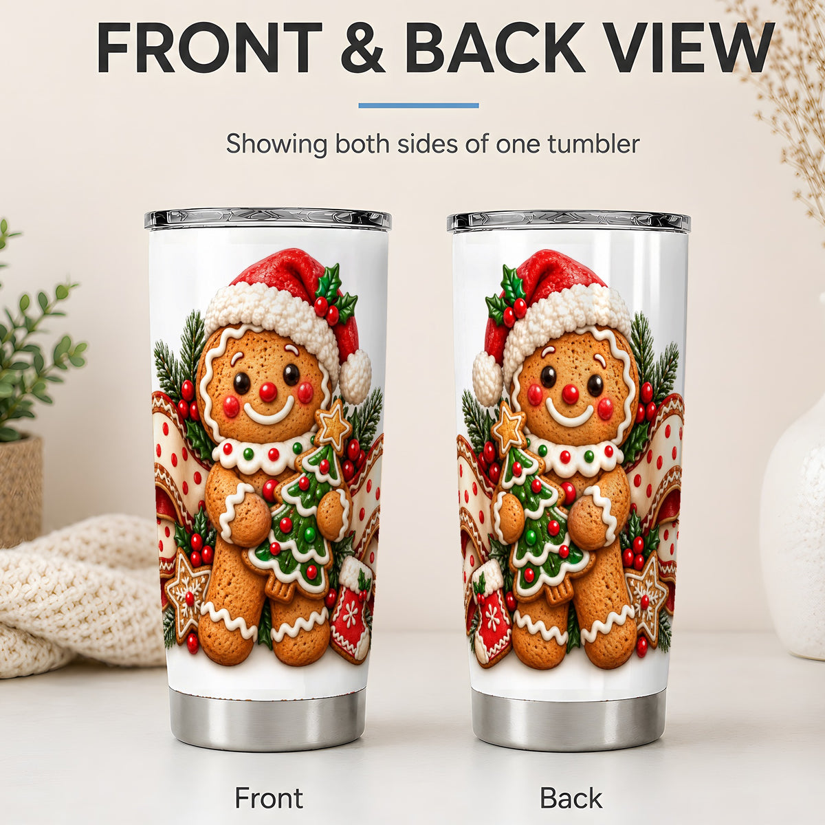 #pl[20oz|Steel] Christmas Gingerbread Man Tumbler, 20oz Stainless Steel Drinkware