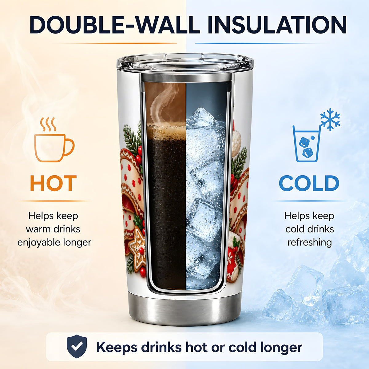 Christmas Gingerbread Man Tumbler, 20oz Stainless Steel Drinkware