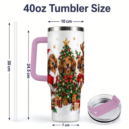 #pl[40oz|Pink] Christmas Dachshund Trio Handled Tumbler, 40oz Holiday Drinkware