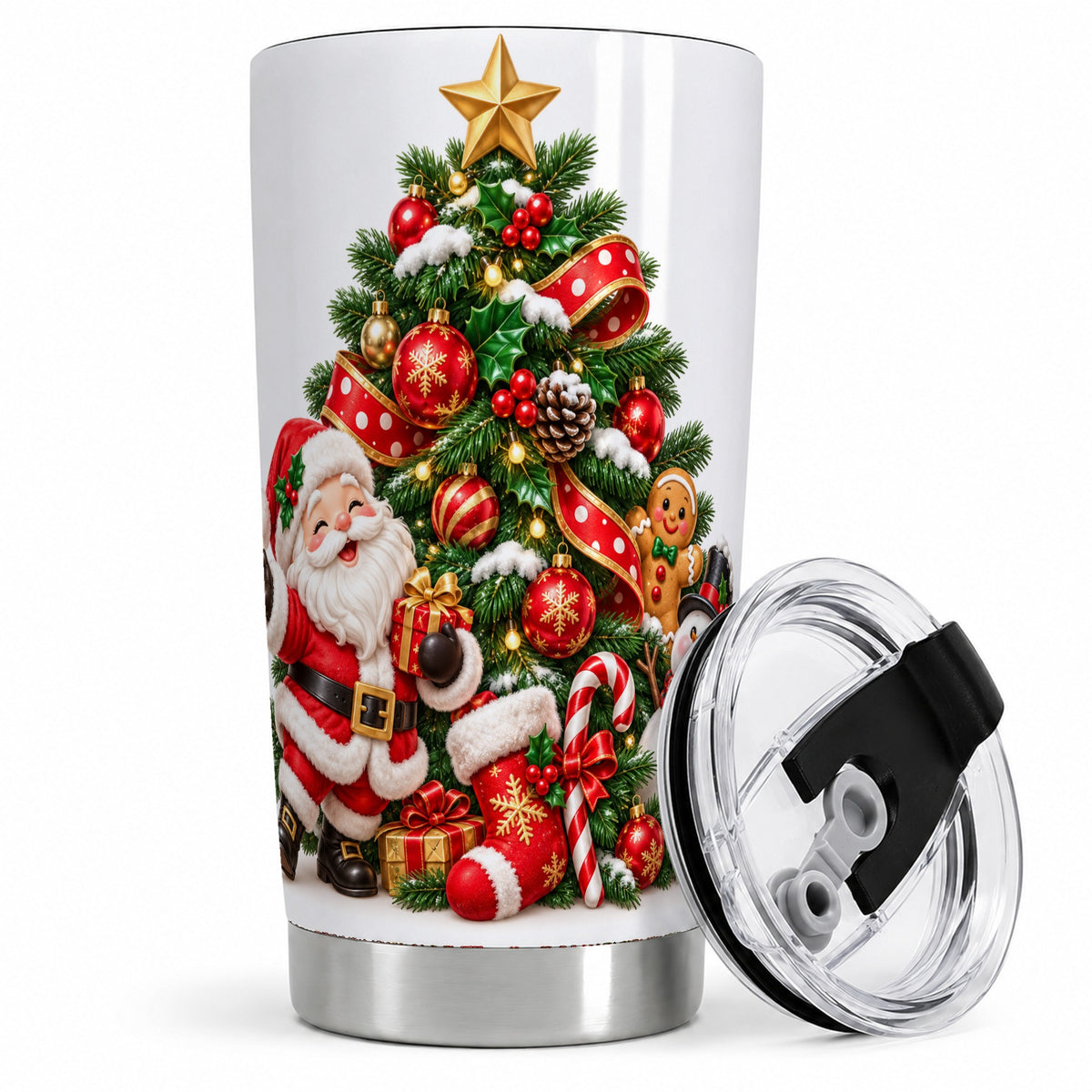 Santa Christmas Tree Tumbler, 20oz Stainless Steel Holiday Drinkware