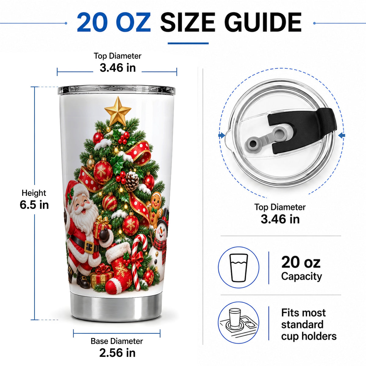 #pl[20oz|Steel] Santa Christmas Tree Tumbler, 20oz Stainless Steel Holiday Drinkware