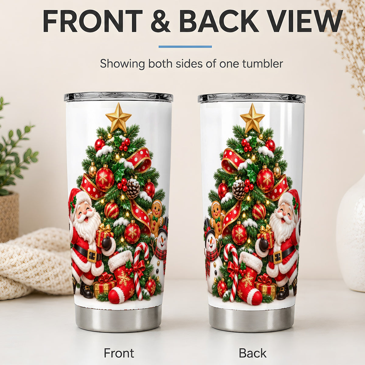 #pl[20oz|Steel] Santa Christmas Tree Tumbler, 20oz Stainless Steel Holiday Drinkware