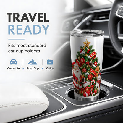 Santa Christmas Tree Tumbler, 20oz Stainless Steel Holiday Drinkware