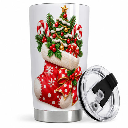 Christmas Stocking Tumbler, 20oz Stainless Steel with Candy Cane Art