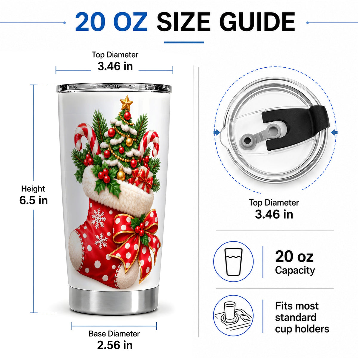 #pl[20oz|Steel] Christmas Stocking Tumbler, 20oz Stainless Steel with Candy Cane Art