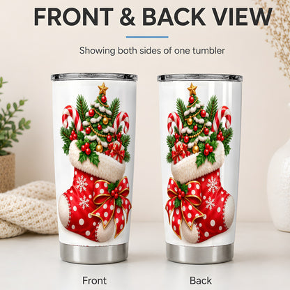 #pl[20oz|Steel] Christmas Stocking Tumbler, 20oz Stainless Steel with Candy Cane Art