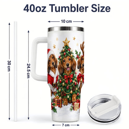 #pl[40oz|White] Christmas Dachshund Trio Handled Tumbler, 40oz Holiday Drinkware