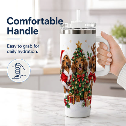 #pl[40oz|White] Christmas Dachshund Trio Handled Tumbler, 40oz Holiday Drinkware