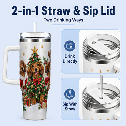 #pl[40oz|White] Christmas Dachshund Trio Handled Tumbler, 40oz Holiday Drinkware