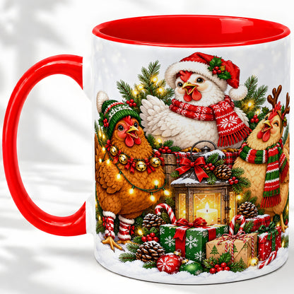 Christmas Chickens Accent Mug, Ceramic Coffee Cup for Chicken Lovers