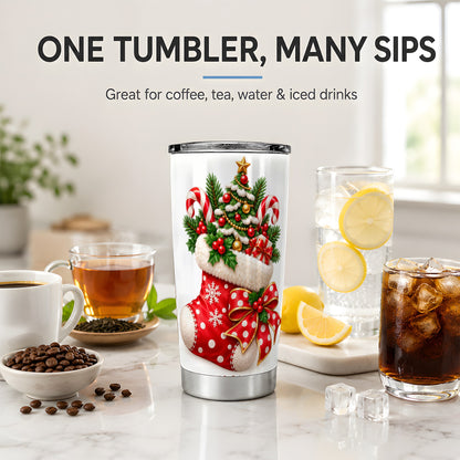 Christmas Stocking Tumbler, 20oz Stainless Steel with Candy Cane Art