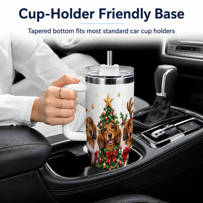 Christmas Dachshund Trio Handled Tumbler, 40oz Holiday Drinkware