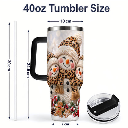 #pl[40oz|Black] Leopard Print Snowmen Handled Tumbler, 40oz Christmas Drinkware