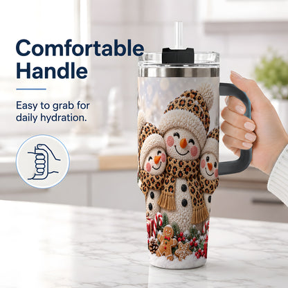 #pl[40oz|Black] Leopard Print Snowmen Handled Tumbler, 40oz Christmas Drinkware