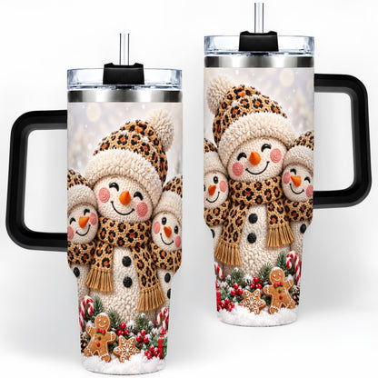 #pl[40oz|Black] Leopard Print Snowmen Handled Tumbler, 40oz Christmas Drinkware