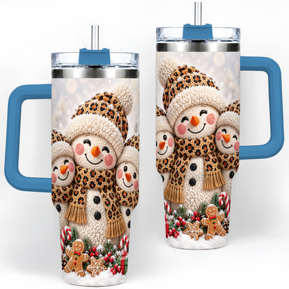 #pl[40oz|Blue] Leopard Print Snowmen Handled Tumbler, 40oz Christmas Drinkware