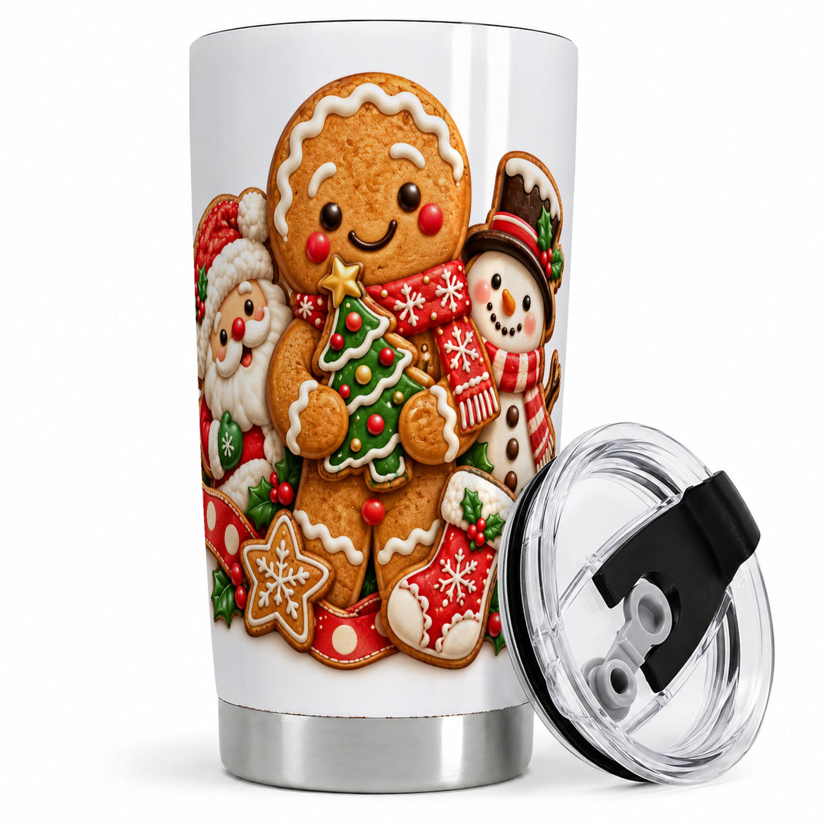 Gingerbread Christmas Tumbler, 20oz Stainless Steel Holiday Drinkware