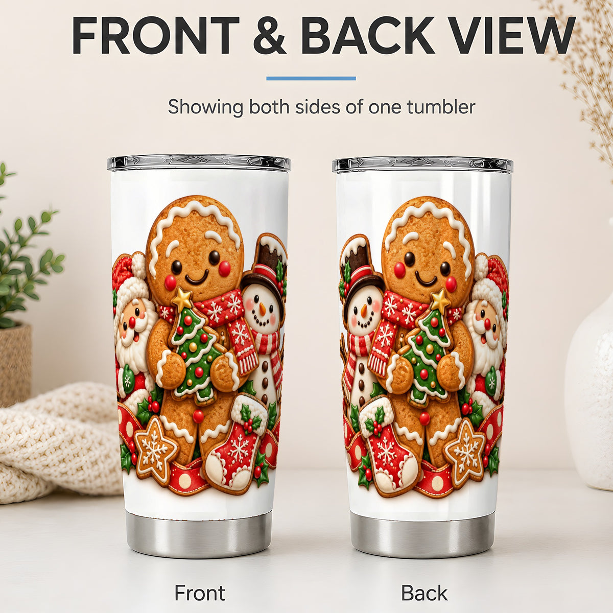 #pl[20oz|Steel] Gingerbread Christmas Tumbler, 20oz Stainless Steel Holiday Drinkware