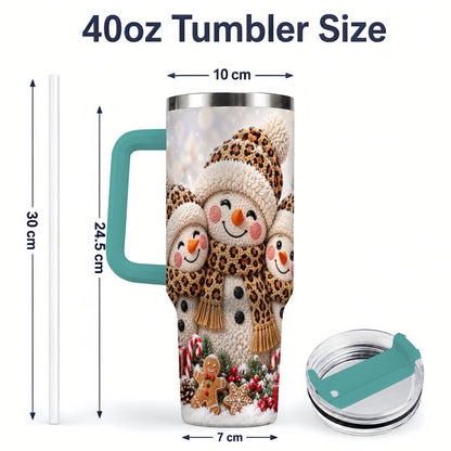 #pl[40oz|Green] Leopard Print Snowmen Handled Tumbler, 40oz Christmas Drinkware