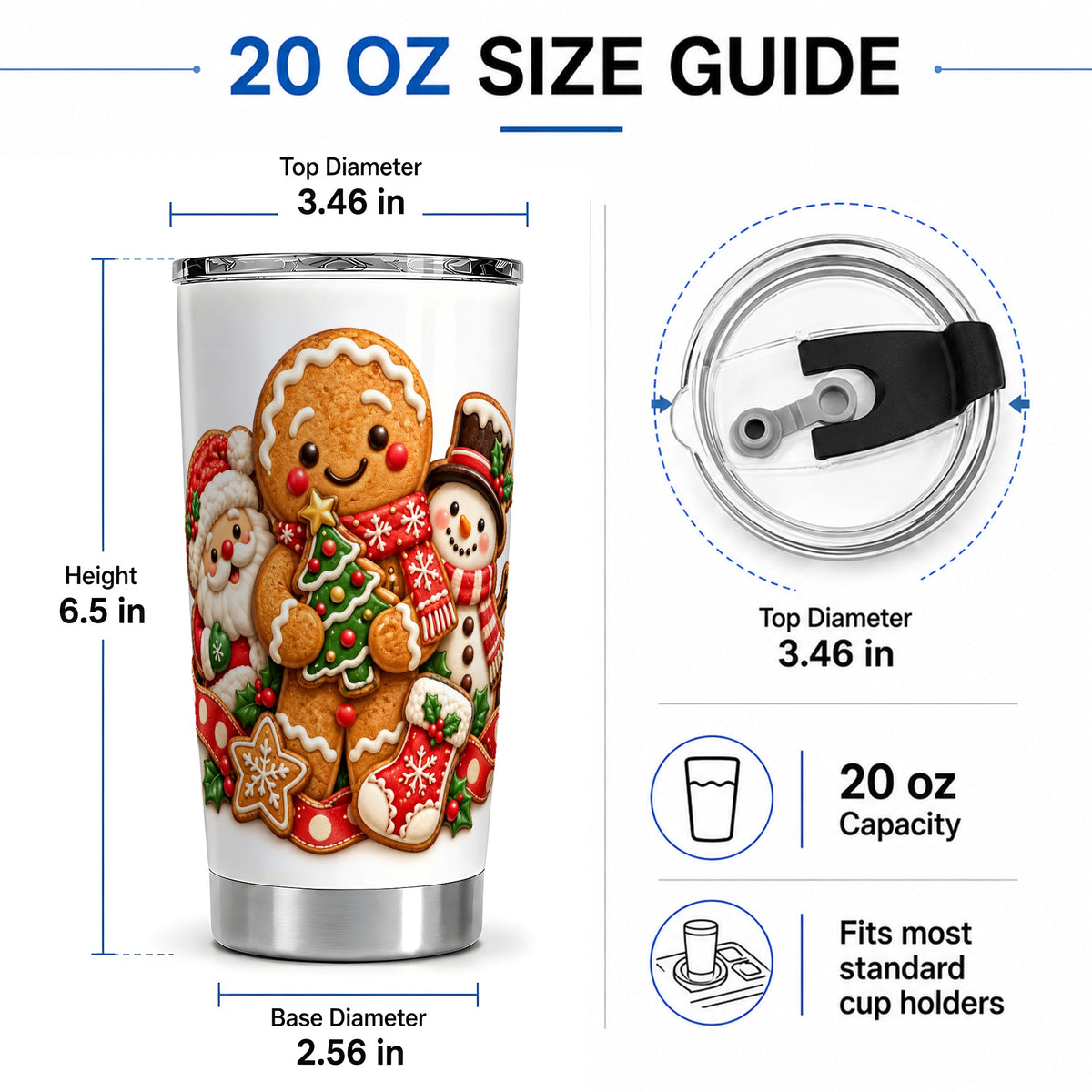 #pl[20oz|Steel] Gingerbread Christmas Tumbler, 20oz Stainless Steel Holiday Drinkware