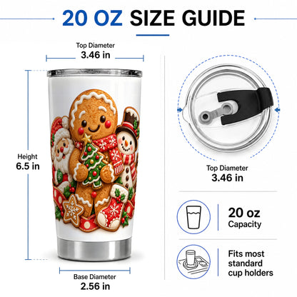 #pl[20oz|Steel] Gingerbread Christmas Tumbler, 20oz Stainless Steel Holiday Drinkware