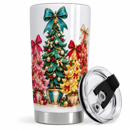 Colorful Christmas Trees Tumbler, 20oz Stainless Steel Drinkware