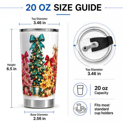 #pl[20oz|Steel] Colorful Christmas Trees Tumbler, 20oz Stainless Steel Drinkware