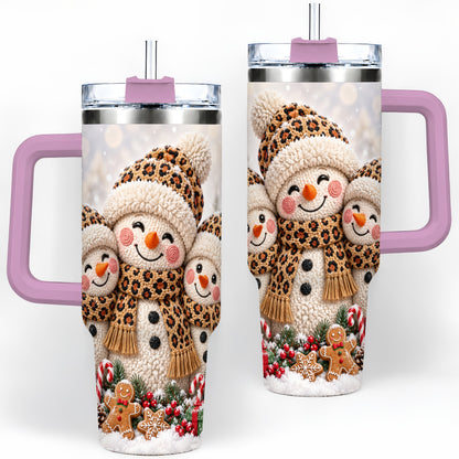 #pl[40oz|Pink] Leopard Print Snowmen Handled Tumbler, 40oz Christmas Drinkware