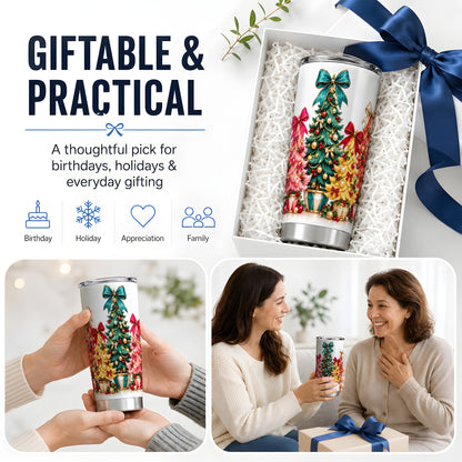 Colorful Christmas Trees Tumbler, 20oz Stainless Steel Drinkware