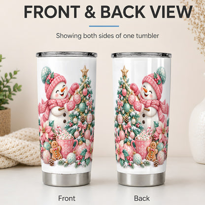 #pl[20oz|Steel] Pink Snowman Christmas Tumbler, 20oz Stainless Steel Drinkware