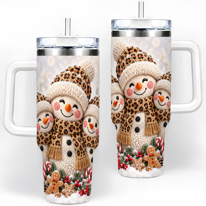 Leopard Print Snowmen Handled Tumbler, 40oz Christmas Drinkware