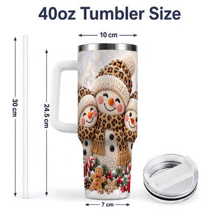 #pl[40oz|White] Leopard Print Snowmen Handled Tumbler, 40oz Christmas Drinkware
