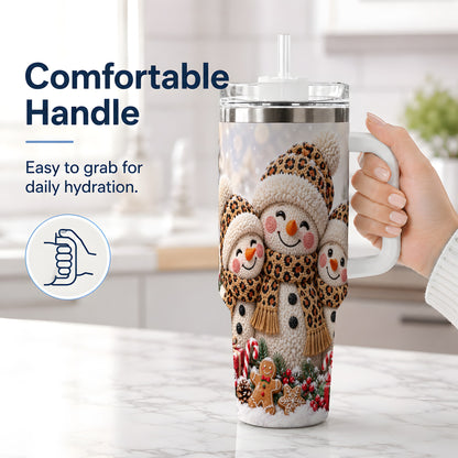#pl[40oz|White] Leopard Print Snowmen Handled Tumbler, 40oz Christmas Drinkware