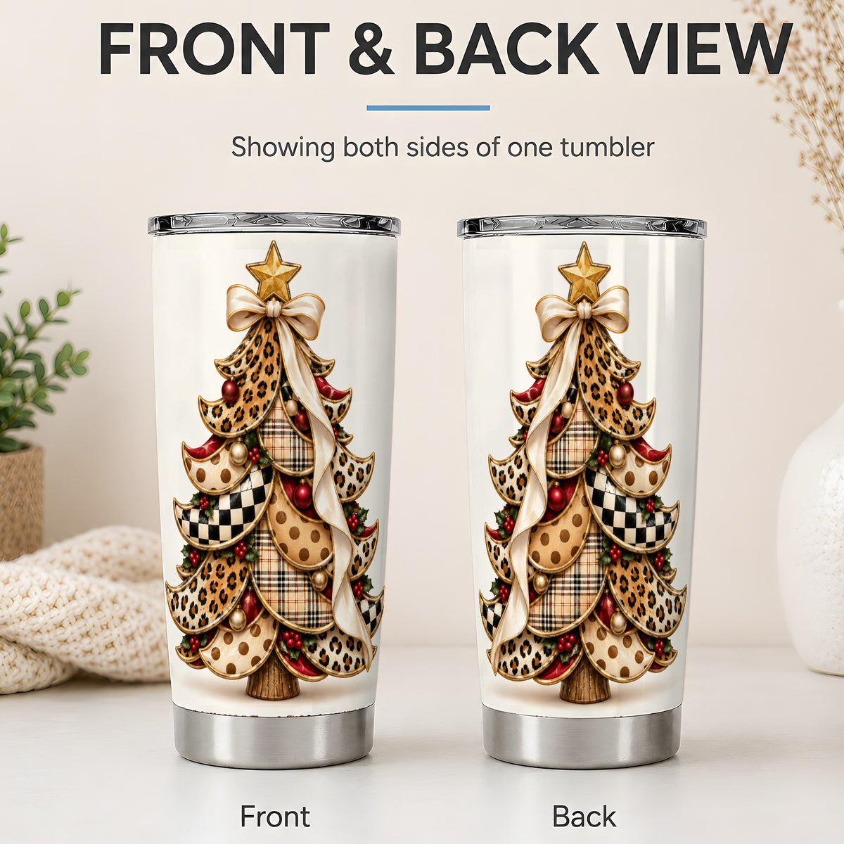 #pl[20oz|Steel] Leopard Print Christmas Tree Tumbler, 20oz Stainless Steel Drinkware