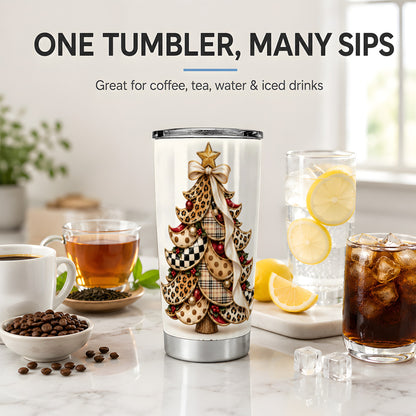 Leopard Print Christmas Tree Tumbler, 20oz Stainless Steel Drinkware