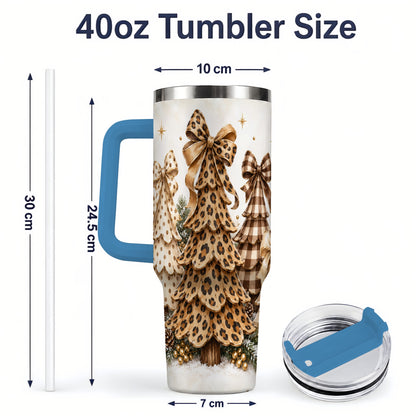 #pl[40oz|Blue] Leopard Print Christmas Trees Handled Tumbler, 40oz Holiday Drinkware