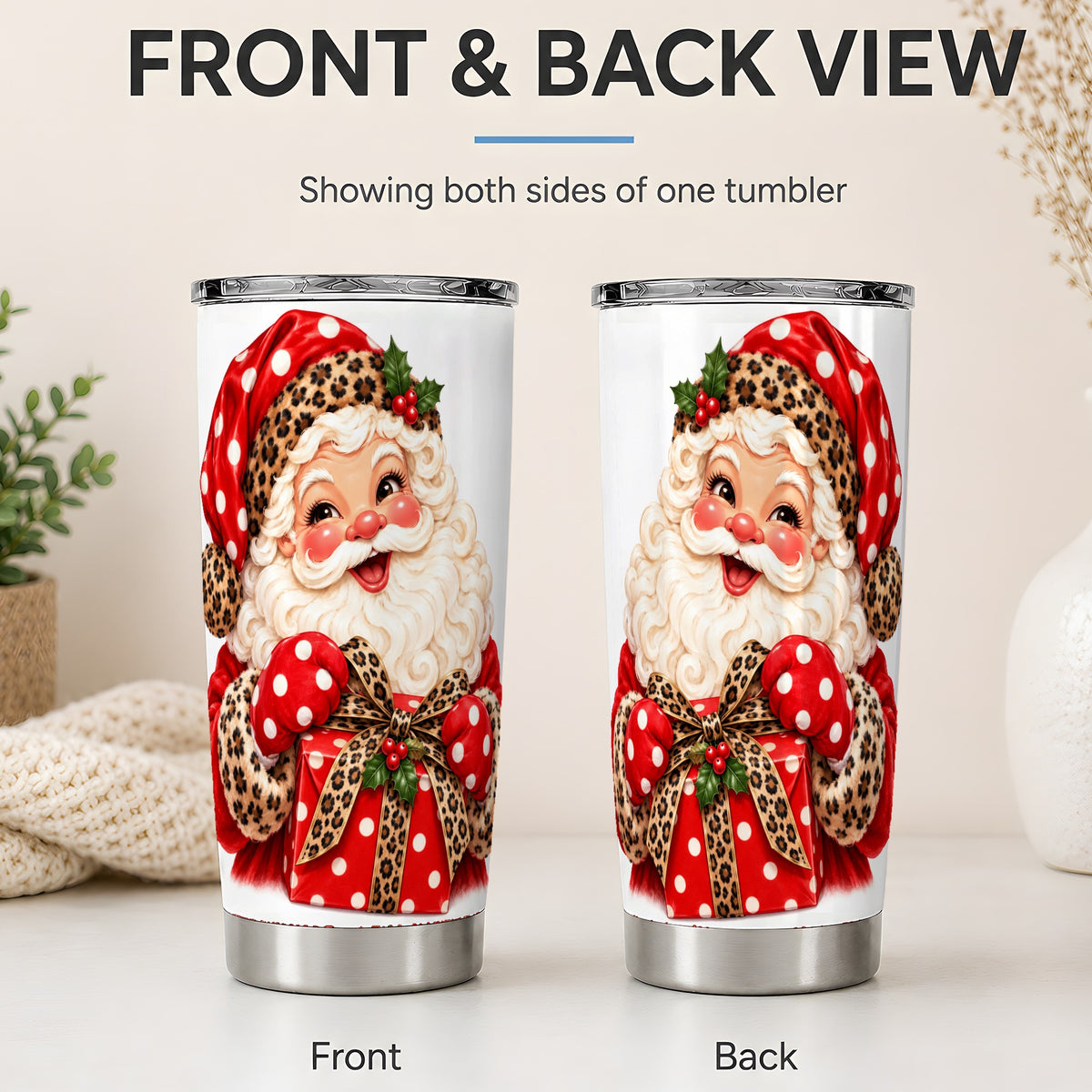 #pl[20oz|Steel] Leopard Print Santa Claus Accent Ceramic Mug 11oz, Polka Dot Design