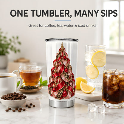 Leopard Ribbon Christmas Tree Tumbler, 20oz Stainless Steel Drinkware