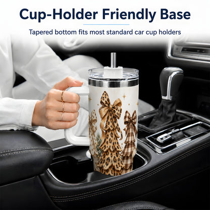 Leopard Print Christmas Trees Handled Tumbler, 40oz Holiday Drinkware