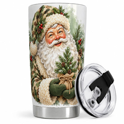 Camouflage Santa Claus 20oz Tumbler, Rustic Christmas Pine Tree Art
