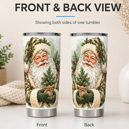 #pl[20oz|Steel] Camouflage Santa Claus 20oz Tumbler, Rustic Christmas Pine Tree Art