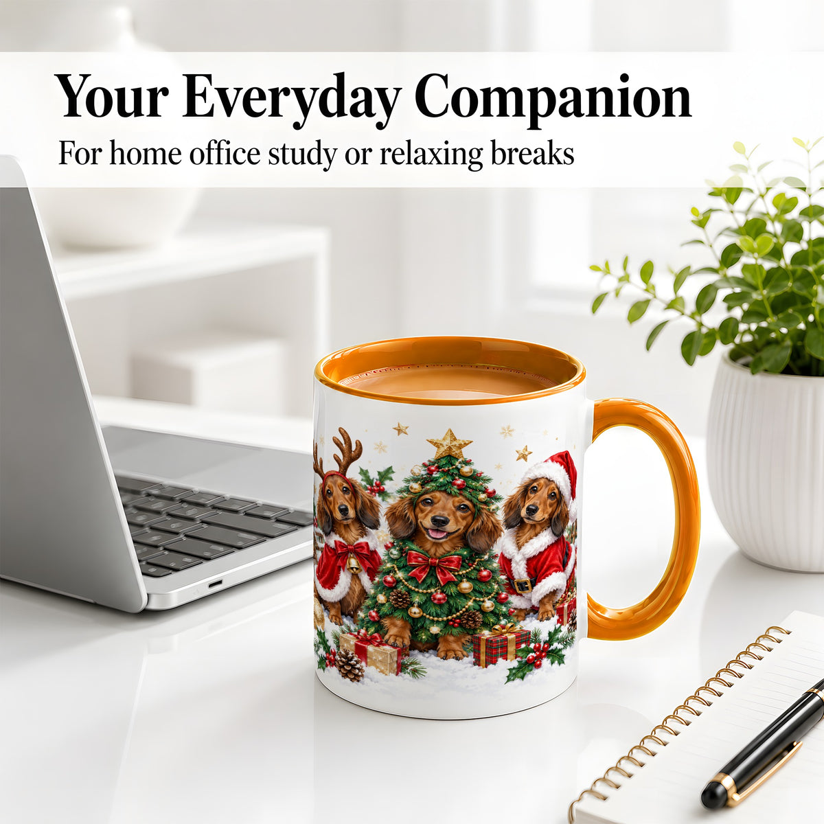 #pl[11oz|Orange] Christmas Dachshund Trio Accent Mug, Ceramic Cup for Dog Lovers