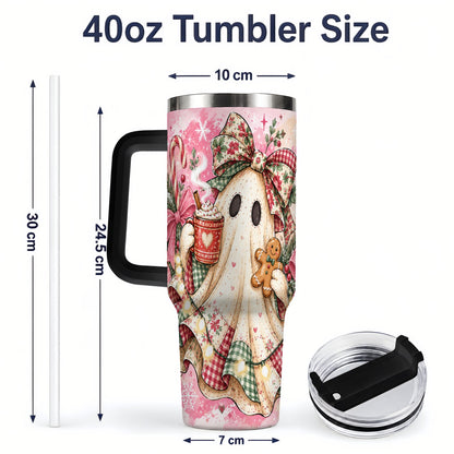 #pl[40oz|Black] Cute Christmas Ghost Handled Tumbler, 40oz Festive Winter Drinkware