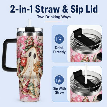 #pl[40oz|Black] Cute Christmas Ghost Handled Tumbler, 40oz Festive Winter Drinkware