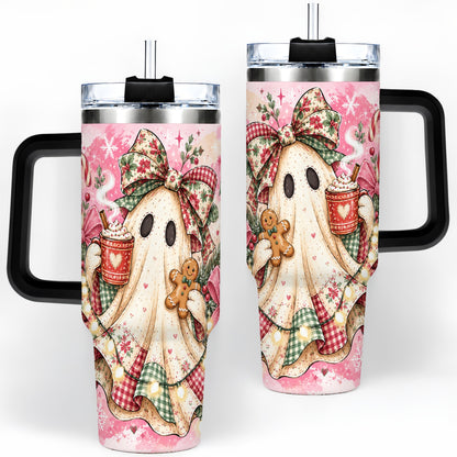 #pl[40oz|Black] Cute Christmas Ghost Handled Tumbler, 40oz Festive Winter Drinkware