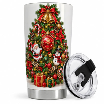 Leopard Ribbon Christmas Tree 20oz Tumbler, Santa and Snowman Design