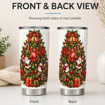 #pl[20oz|Steel] Leopard Ribbon Christmas Tree 20oz Tumbler, Santa and Snowman Design