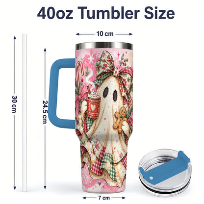 #pl[40oz|Blue] Cute Christmas Ghost Handled Tumbler, 40oz Festive Winter Drinkware